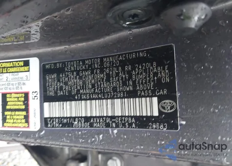 2020 Toyota Camry Xse из США, поврежденный, VIN 4T1K61AK4LU372981